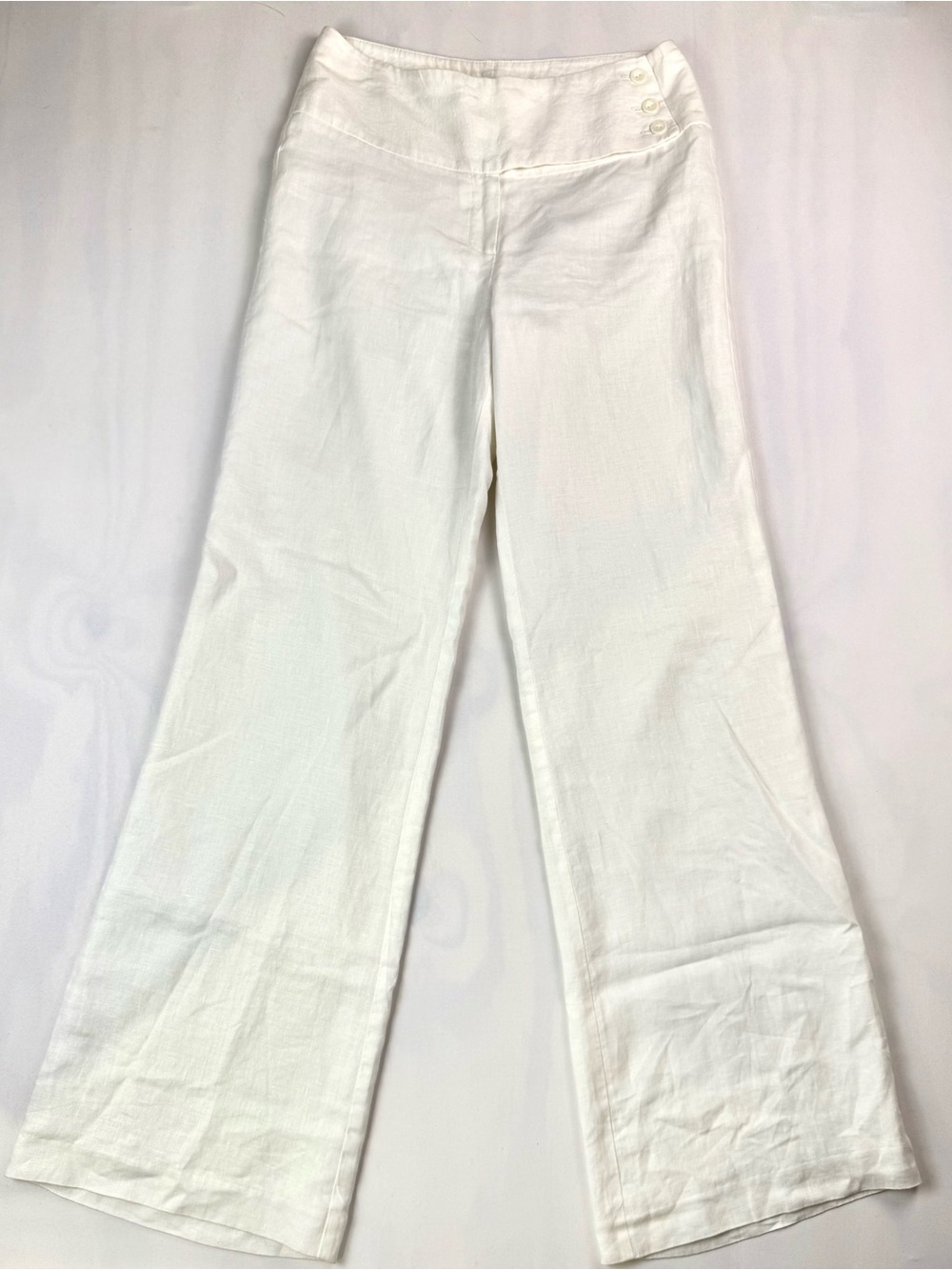Margaret M White 100% Linen Wide Leg Sailor Button Pants Women’s Size 4